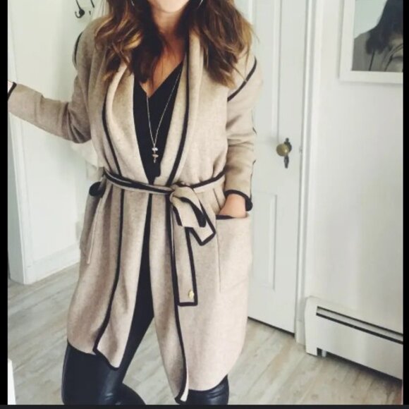 WHITE + WARREN Shawl Collar Sweater Coat in Tan. Size XL - Picture 11 of 11